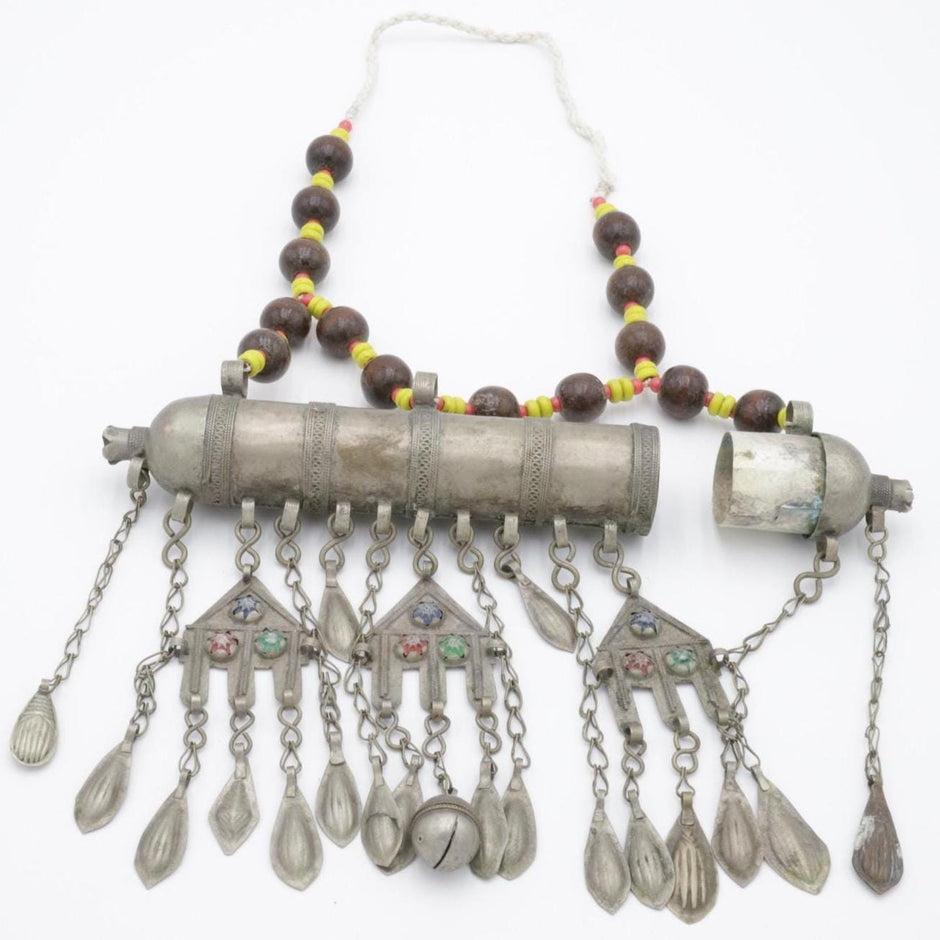Vintage Afghan Kuchi Statement Necklace - Large Tribal Pendant Jewelry - Handmade Ethnic Adornment
