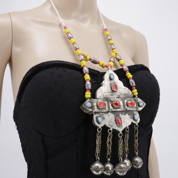 Vintage Pakistani Beaded Bells Necklace - Handmade Afghan Tribal Jewelry for Belly Dancing
