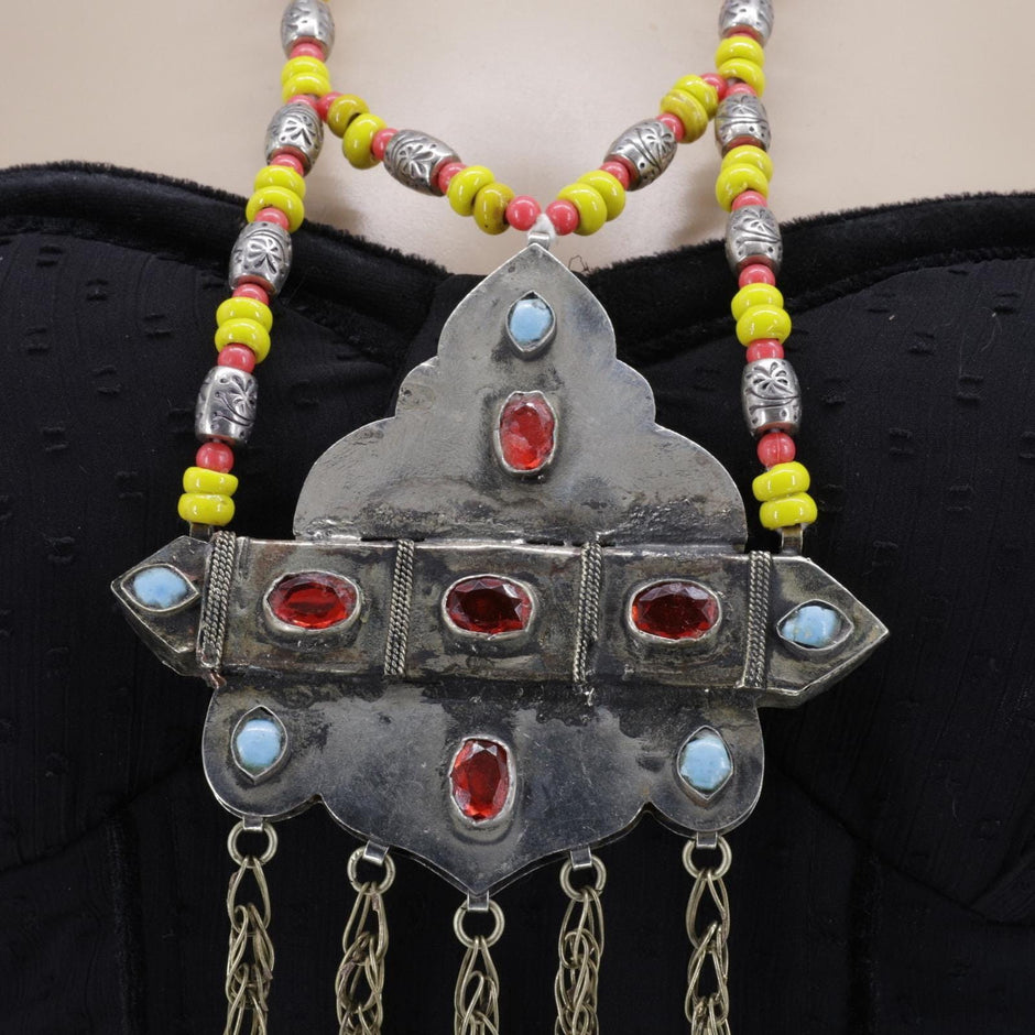 Vintage Pakistani Beaded Bells Necklace - Handmade Afghan Tribal Jewelry for Belly Dancing