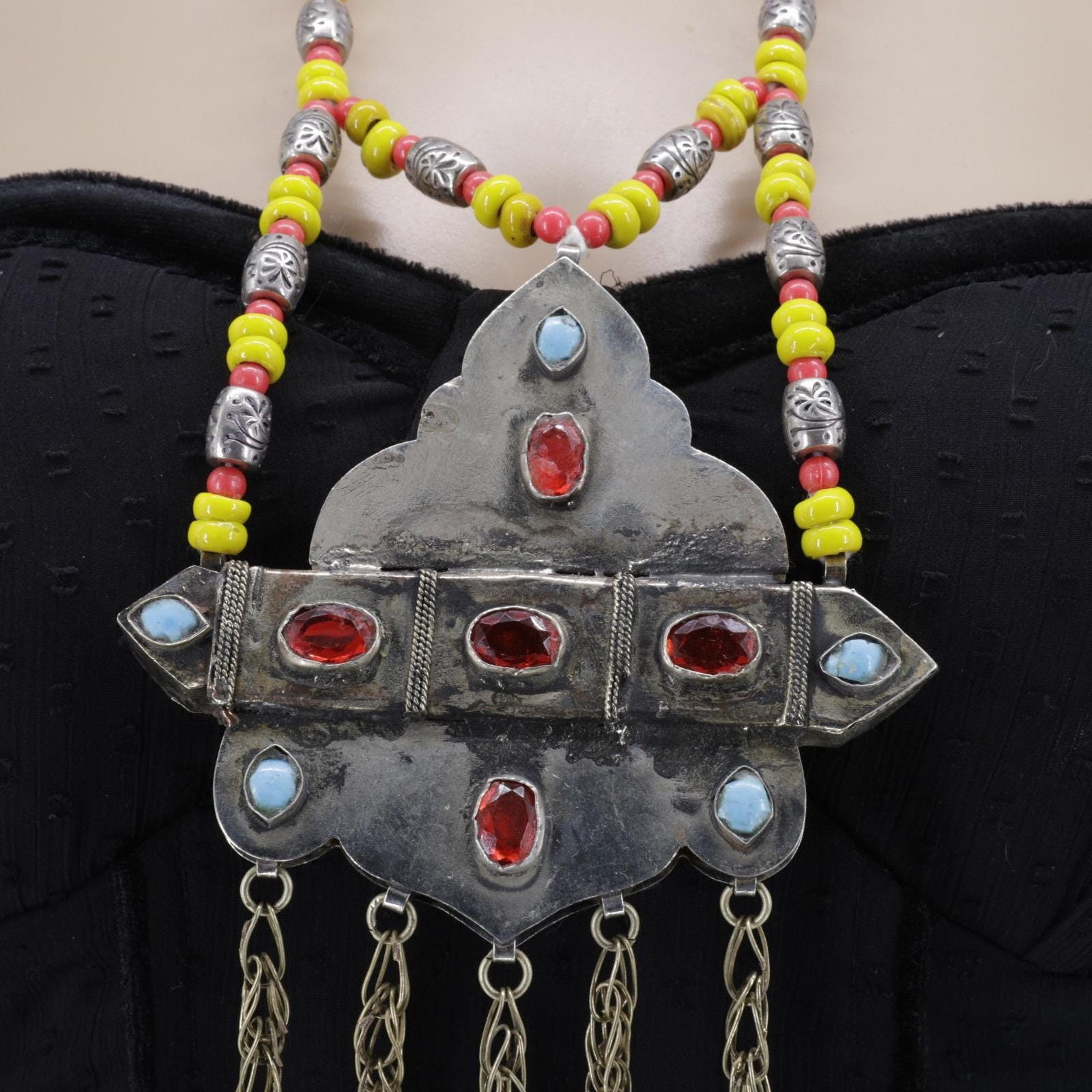 Vintage Pakistani Beaded Bells Necklace - Handmade Afghan Tribal Jewelry for Belly Dancing