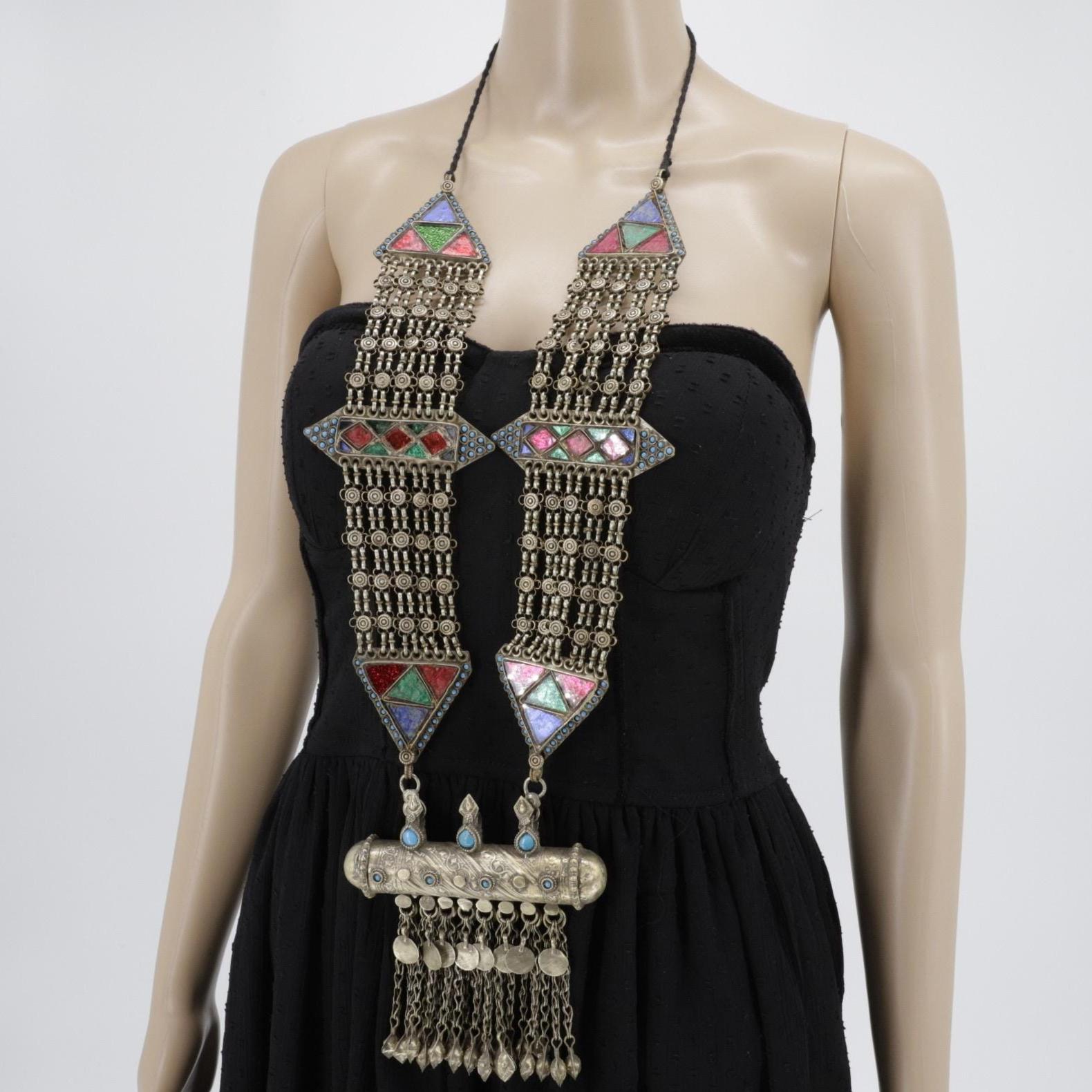 Vintage Afghan Kuchi Large Pendant Statement Necklace - Tribal Hazara Handmade Jewelry