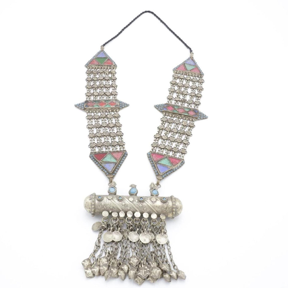 Vintage Afghan Kuchi Large Pendant Statement Necklace - Tribal Hazara Handmade Jewelry