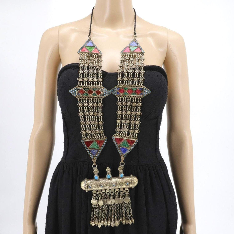 Vintage Afghan Kuchi Large Pendant Statement Necklace - Tribal Hazara Handmade Jewelry