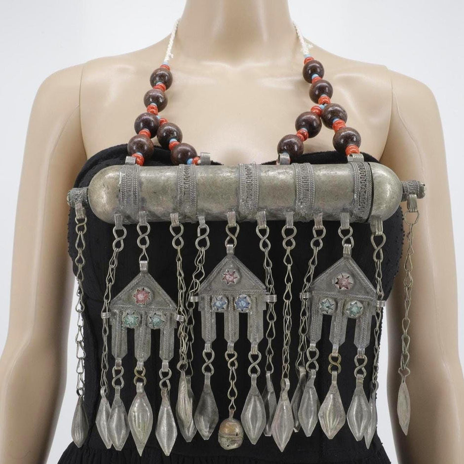 Vintage Afghan Kuchi Statement Necklace - Large Pendant Tribal Jewelry - Handmade Ethnic Accessory