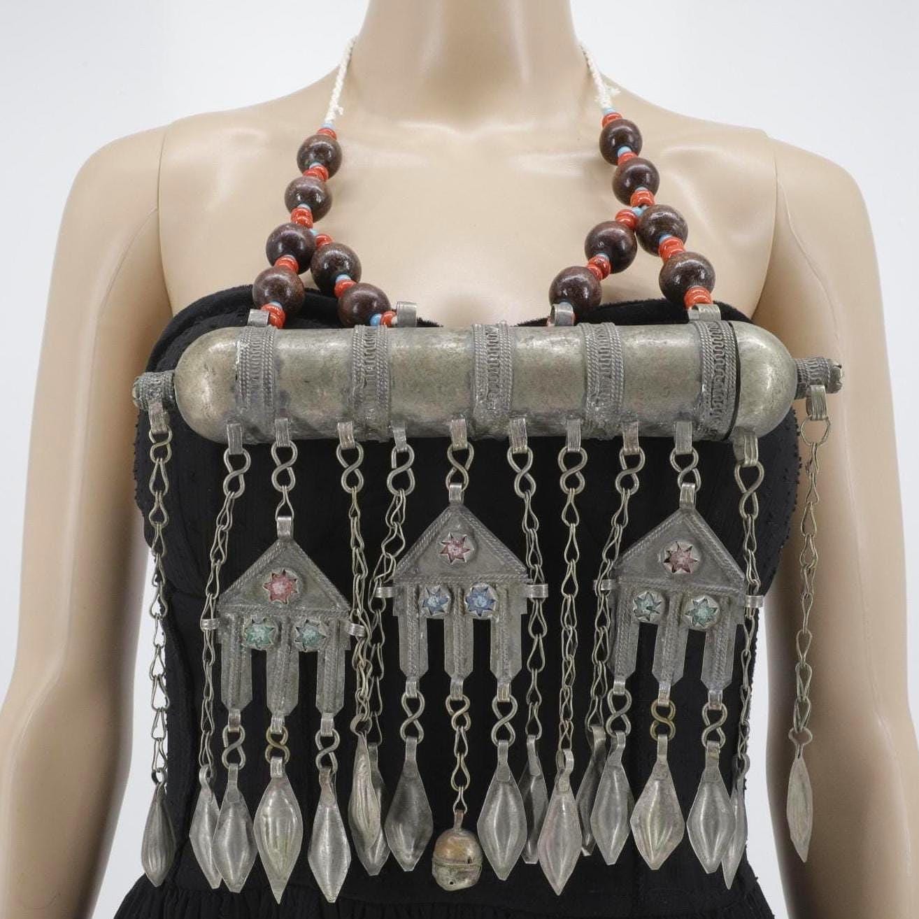 Vintage Afghan Kuchi Statement Necklace - Large Pendant Tribal Jewelry - Handmade Ethnic Accessory