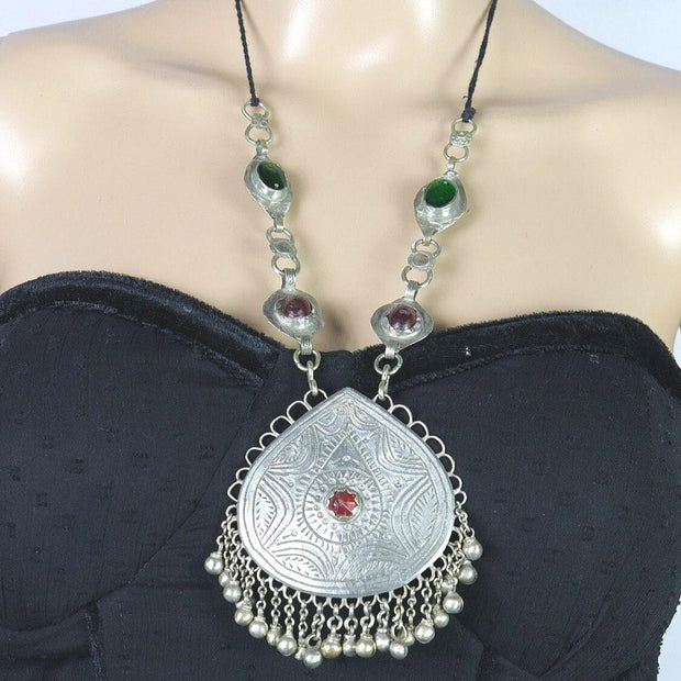 Vintage Afghan Tribal Pendant Necklace - Ethnic Kuchi Choker for Belly Dance Jewelry