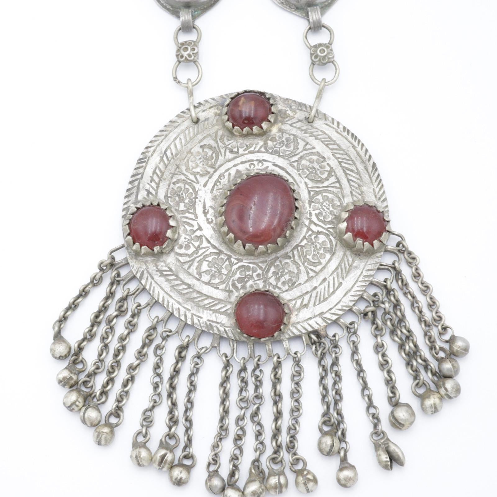 Vintage Afghan Red Stone Pendant Necklace - Ethnic Tribal Kuchi Choker for Belly Dance