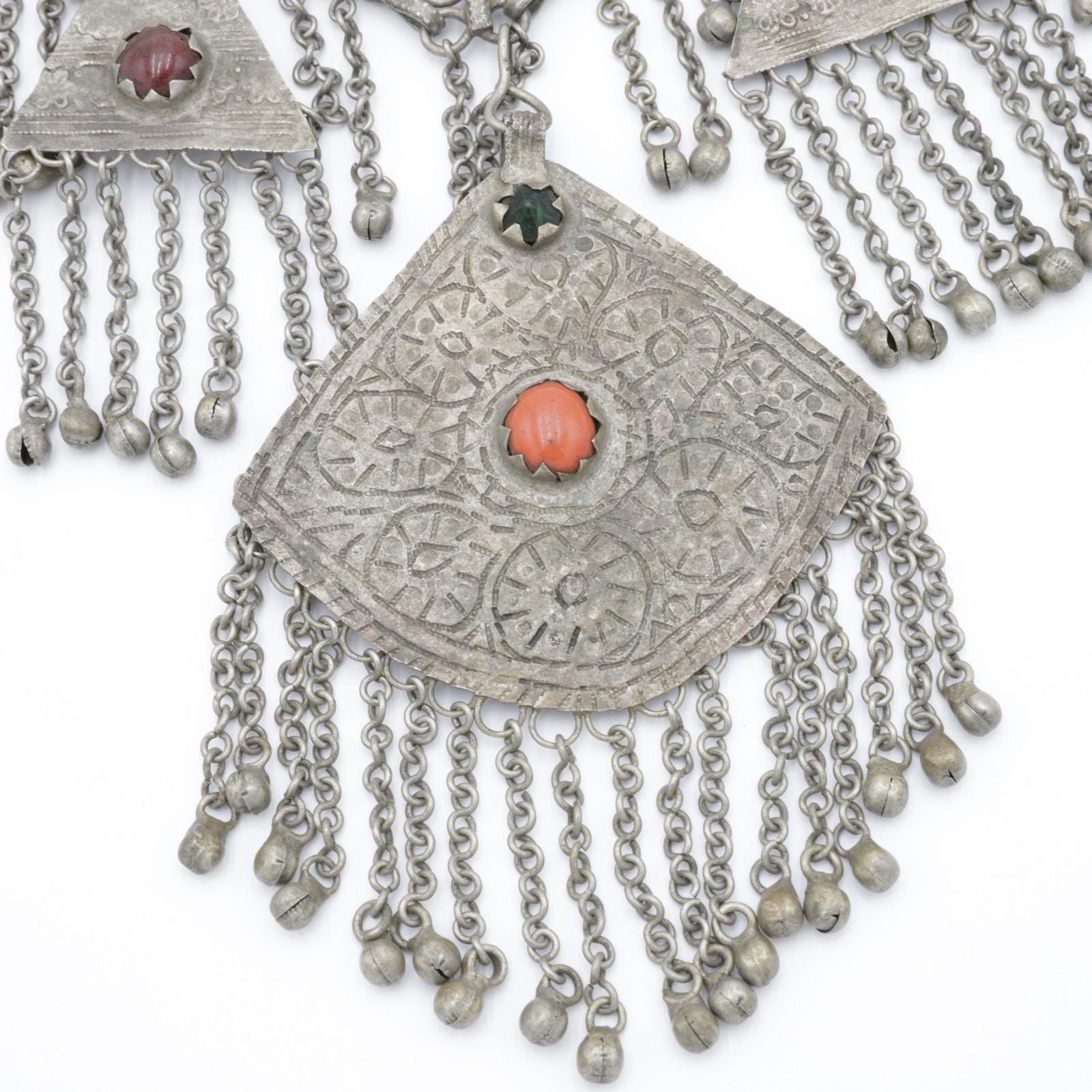 Vintage Kashmiri Tribal Necklace – Handcrafted Central Asian Jewelry, Glass Stones, Tassels
