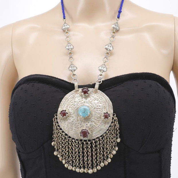 Vintage Afghan Red Stone Pendant Necklace - Ethnic Tribal Kuchi Jewelry for Belly Dance