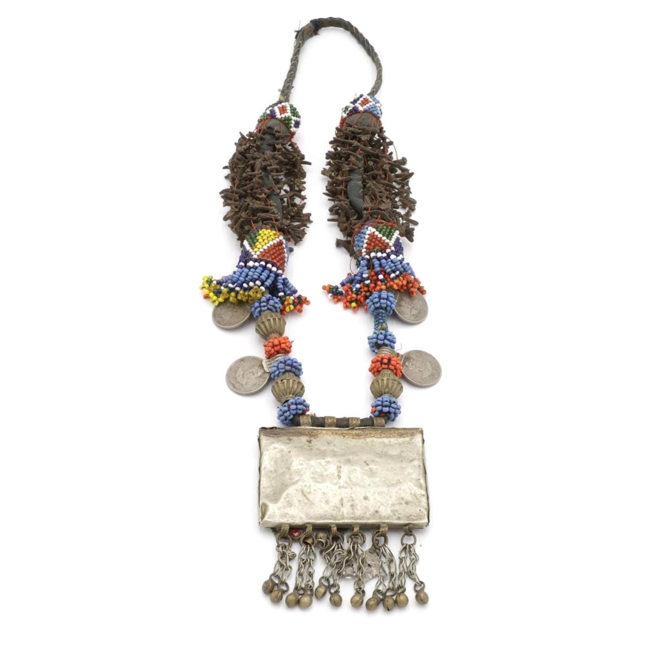 Vintage Kuchi Statement Necklace: Large Ethnic Tribal Choker with Cloves for Belly Dance