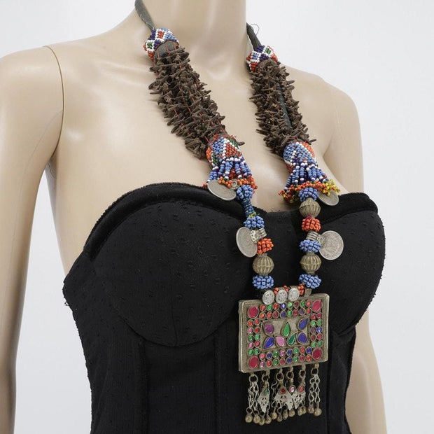 Vintage Kuchi Statement Necklace: Large Ethnic Tribal Choker with Cloves for Belly Dance