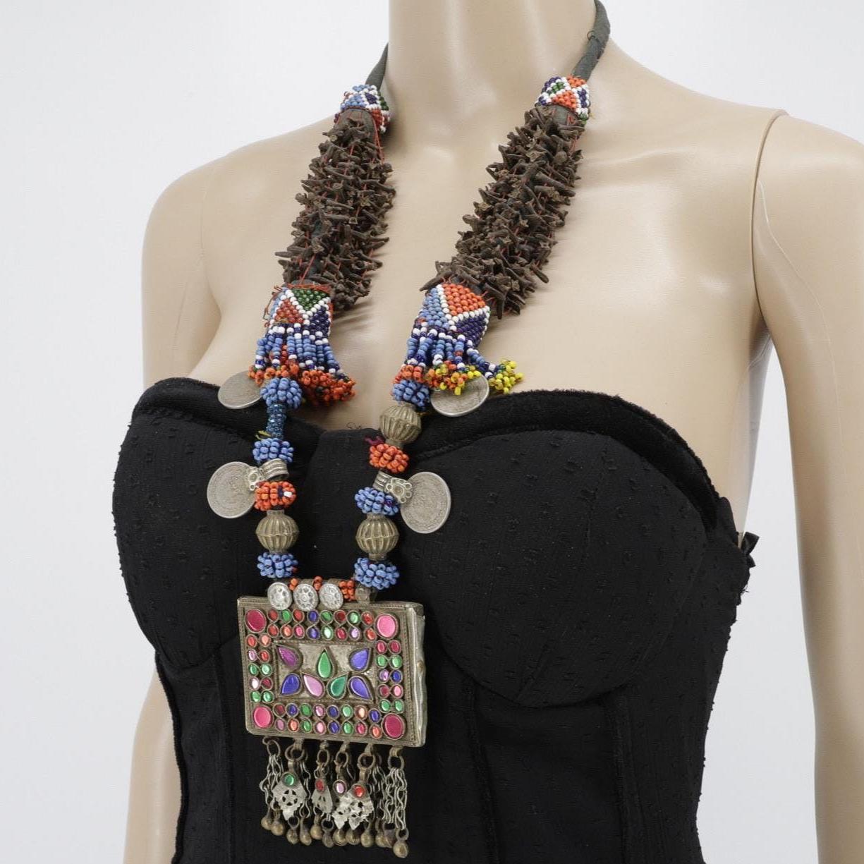 Vintage Kuchi Statement Necklace: Large Ethnic Tribal Choker with Cloves for Belly Dance