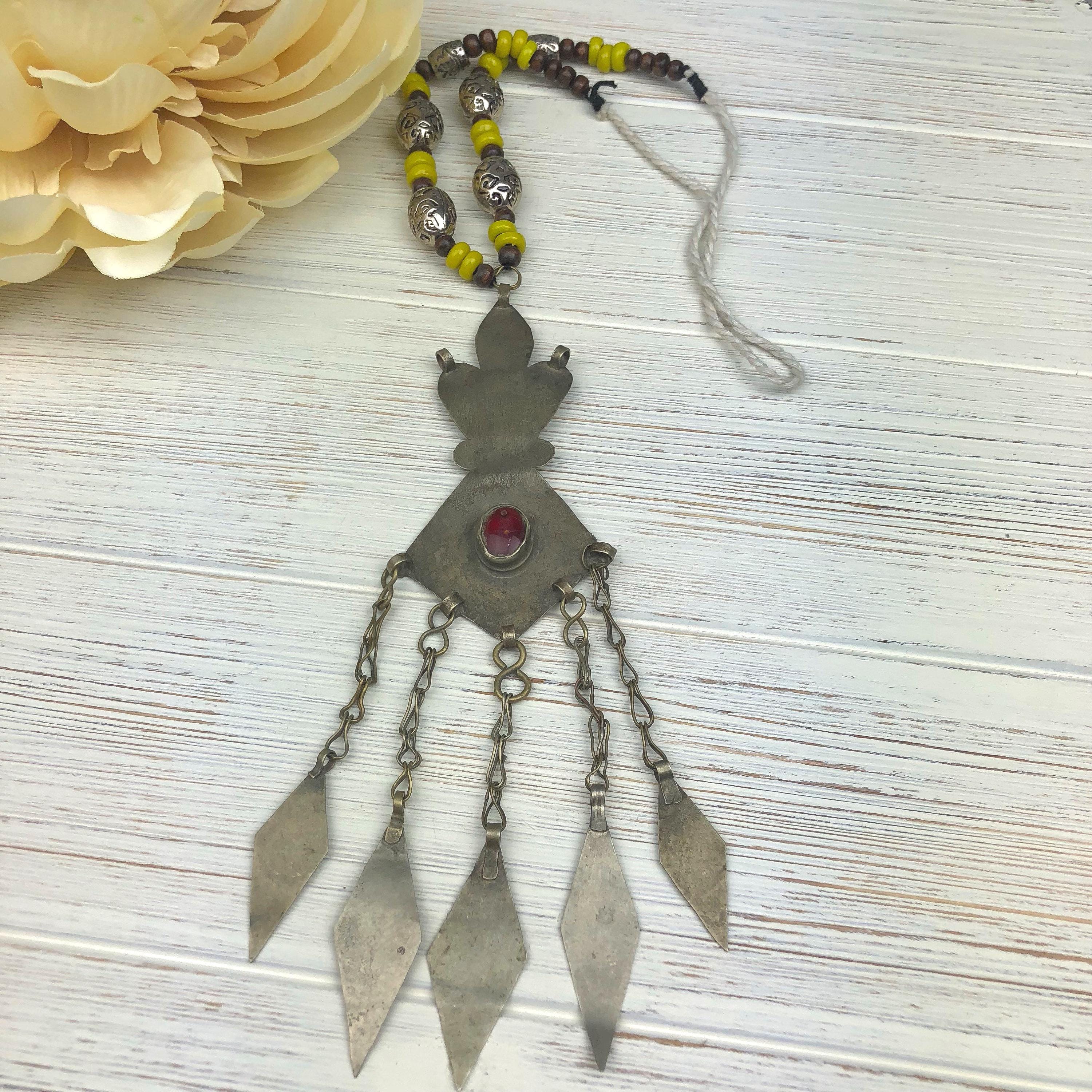 Vintage Afghan Kuchi Ethnic Tribal Nomad Boho Gypsy Statement Necklace - Bohemian Bedouin Jewelry