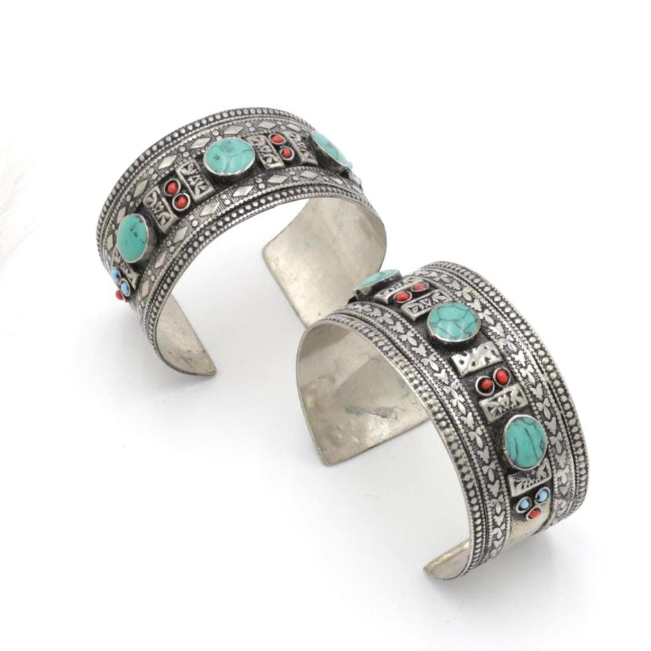 Bohemian Afghan Kuchi Adjustable Cuff Bracelet Set - Statement Aqeeq Tribal Jewelry