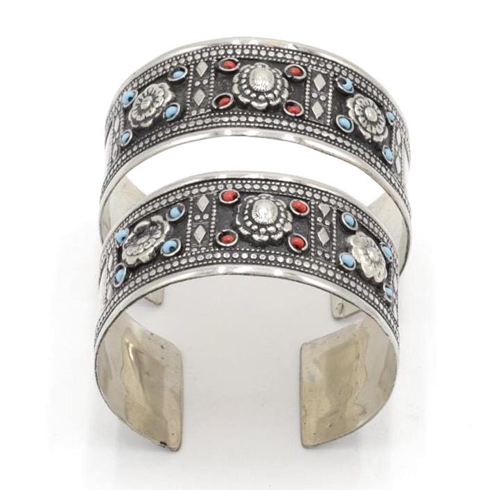 Kuchi Adjustable Statement Cuff Bracelet Set - Afghan Aqeeq Bohemian Tribal Jewelry