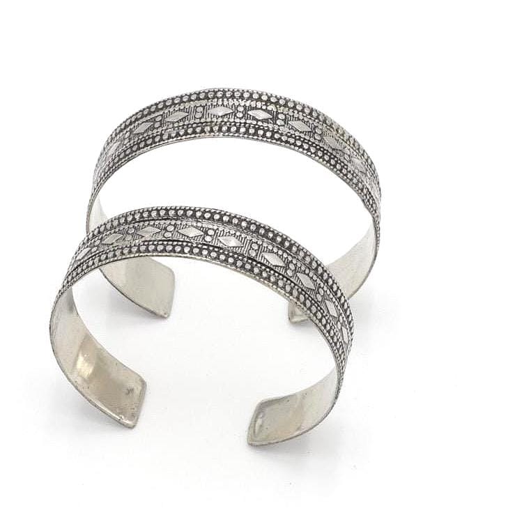 Bohemian Afghan Kuchi Adjustable Cuff Bracelet Set - Statement Aqeeq Jewelry for Tribal Dance
