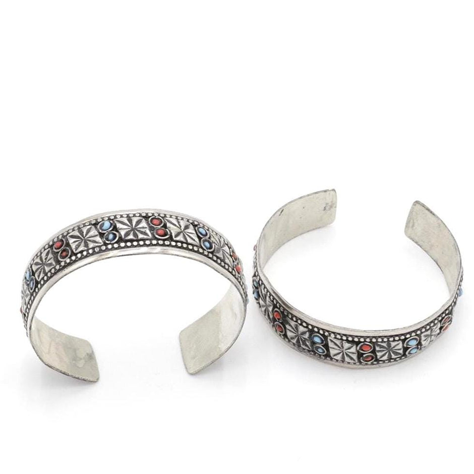 Bohemian Afghan Kuchi Adjustable Cuff Bracelet Set - Statement Aqeeq Jewelry - Tribal Boho Accessory