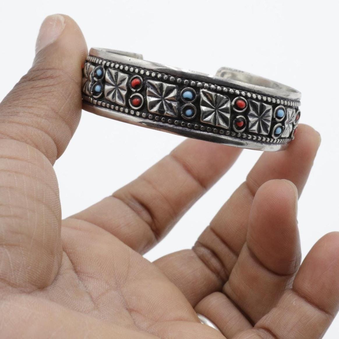 Bohemian Afghan Kuchi Adjustable Cuff Bracelet Set - Statement Aqeeq Jewelry - Tribal Boho Accessory