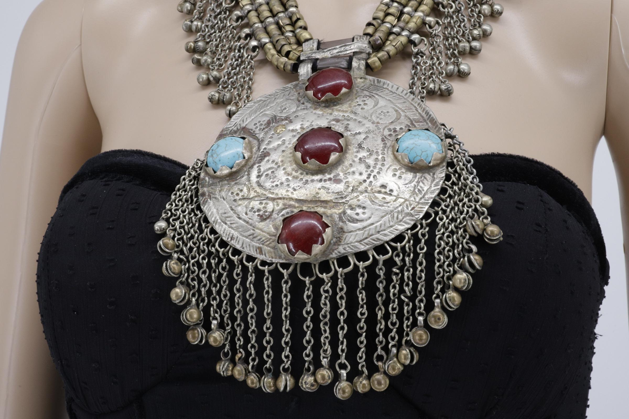 Vintage Afghan Kuchi Choker: Bohemian Statement Necklace with Aqeeq Pendant - Ethnic Tribal Jewelry