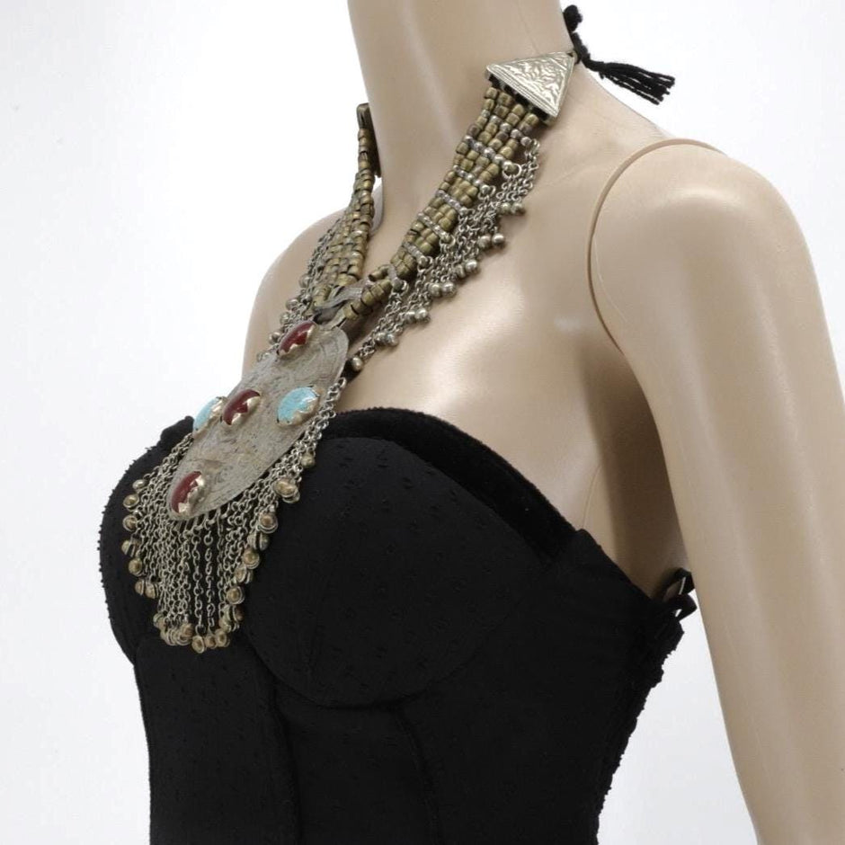 Vintage Afghan Kuchi Choker: Bohemian Statement Necklace with Aqeeq Pendant - Ethnic Tribal Jewelry