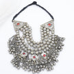 Vintage Kuchi Multilayer Silver Beaded Choker Necklace with Bells - Tribal Handmade Statement Jewelry