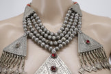 VINTAGE DARODHA NECKLACE - Multi-Strand Choker with Old Beads and 3 Large Pendants -