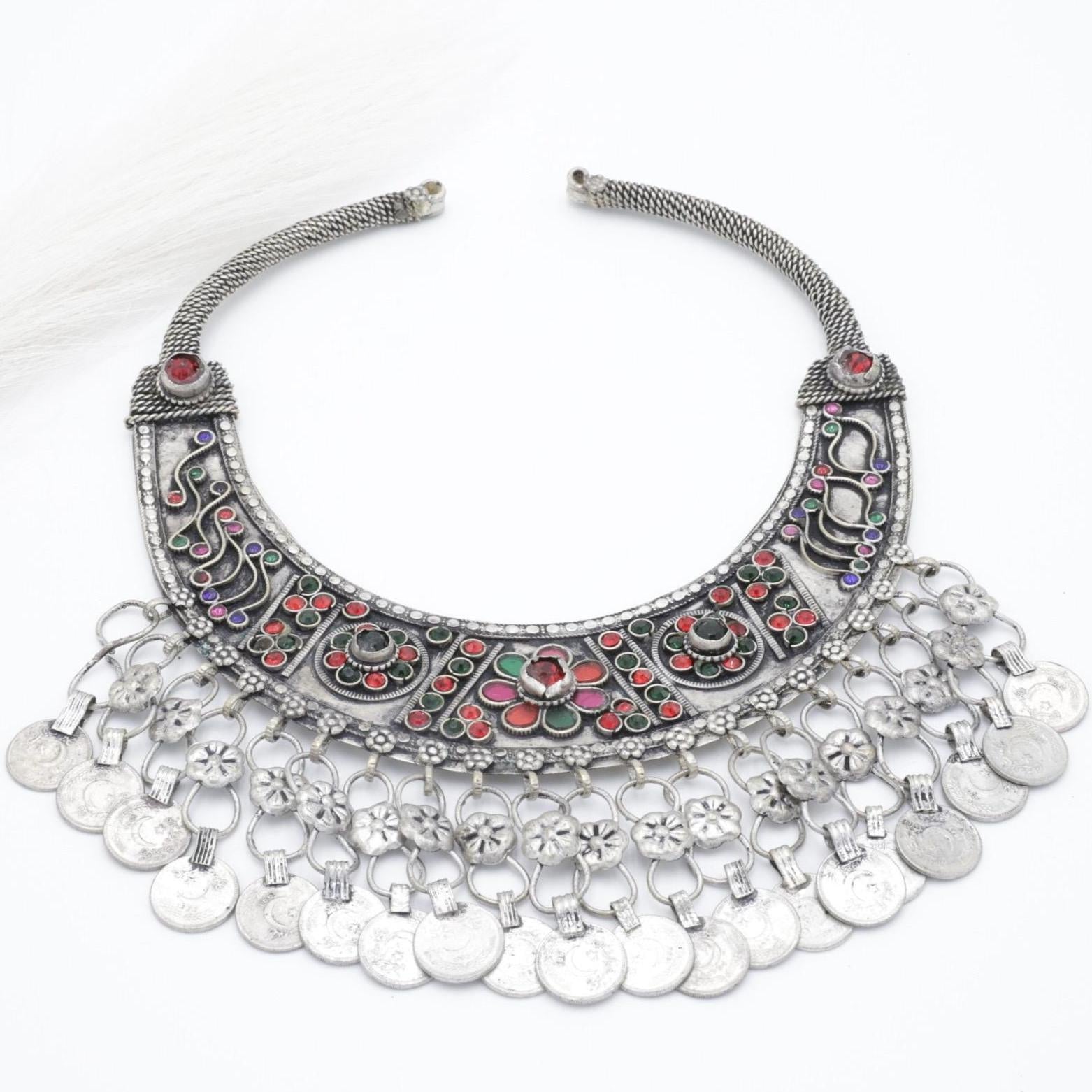 Vintage Banjara Kuchi Neckring: Large Ethnic Tribal Choker for Saree, Afghan-inspired coins Jewelry