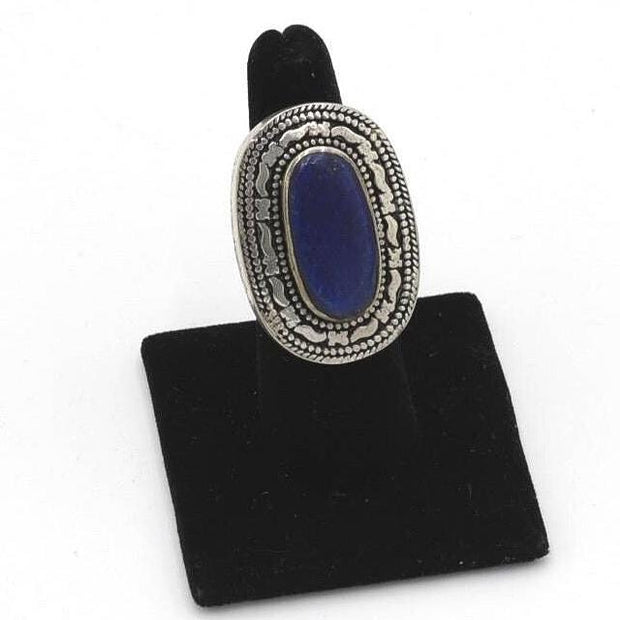 Vintage Afghan Turquoise Ethnic Ring - Handmade Boho Kuchi Tribal Silver Jewelry for Women