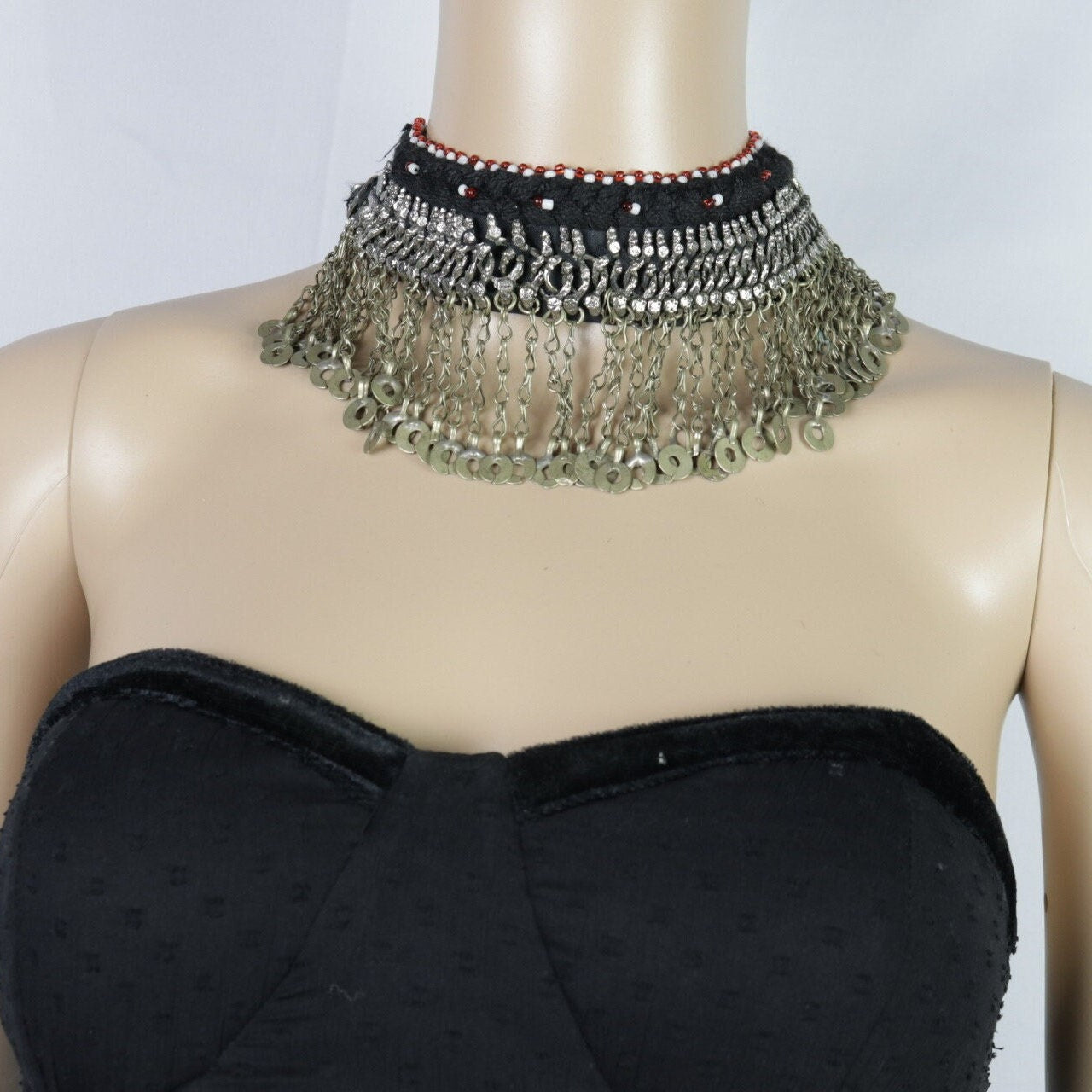 Vintage Afghan Kuchi Tribal Choker: Silver Tassel Necklace - Bohemian Ethnic Statement Jewelry