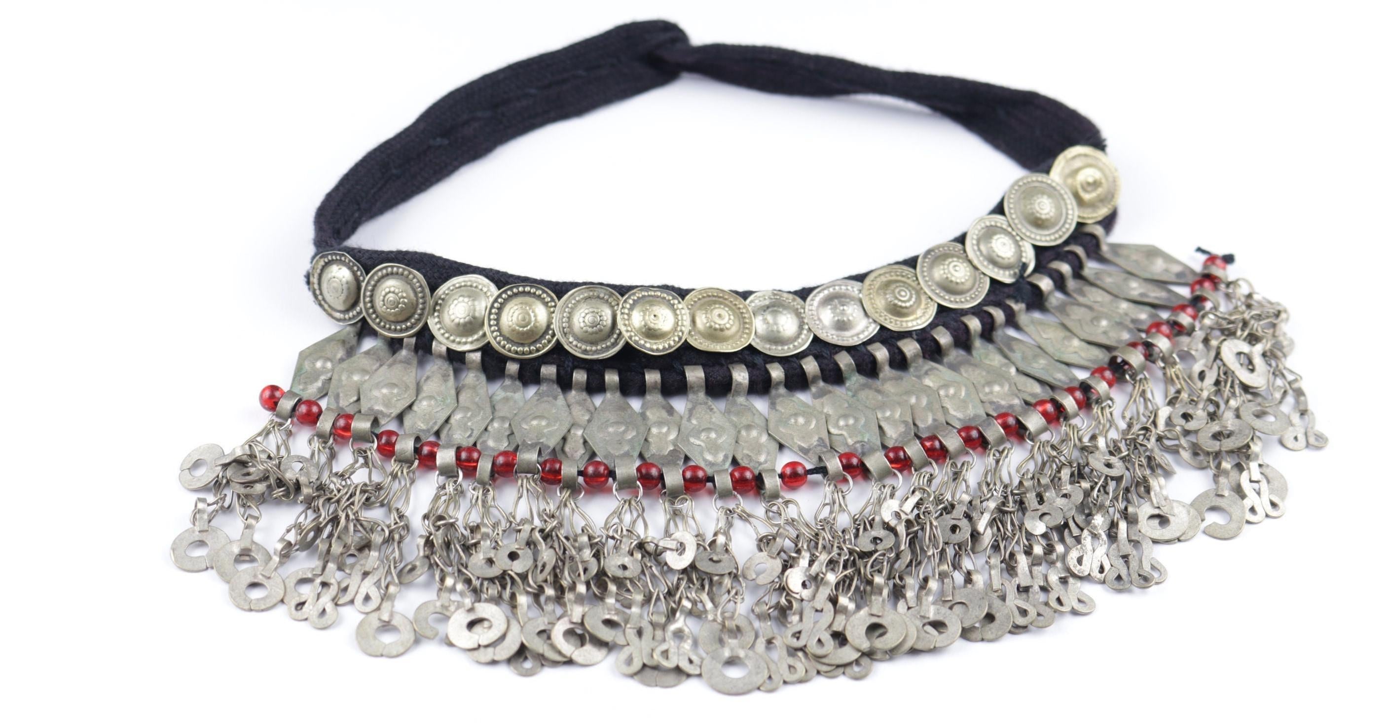 Afghan Vintage Necklace Choker With Red Glass Beads