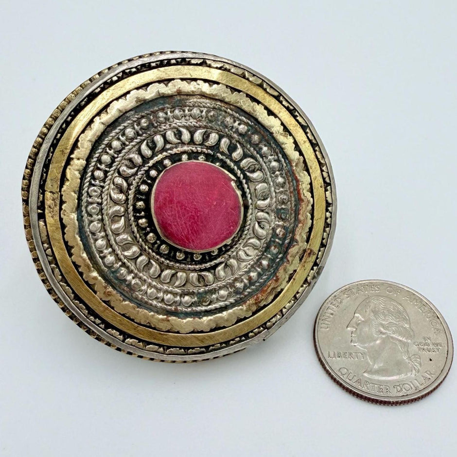 Oversized Vintage Afghan Statement Ring with Red Gemstone -  Boho Tribal Jewelry