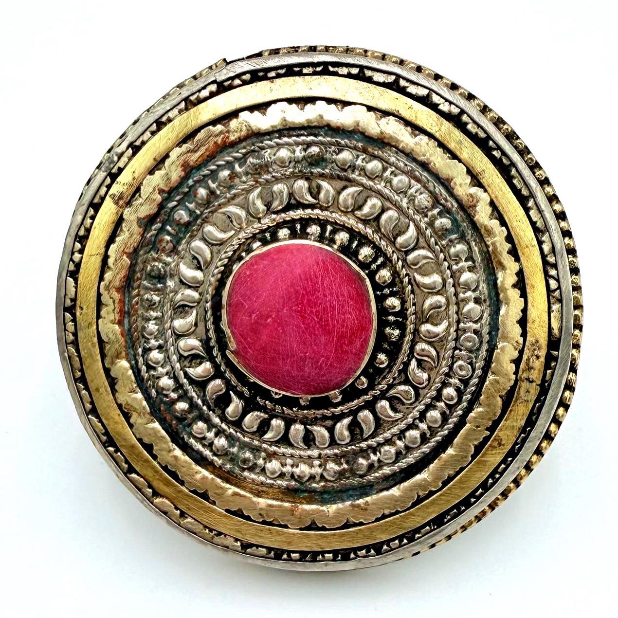 Oversized Vintage Afghan Statement Ring with Red Gemstone -  Boho Tribal Jewelry