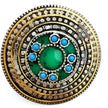 Oversized Vintage Afghan Statement Ring - Adjustable Turquoise Engraved Gemstone Jewelry