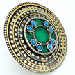 Oversized Vintage Afghan Statement Ring - Adjustable Turquoise Engraved Gemstone Jewelry