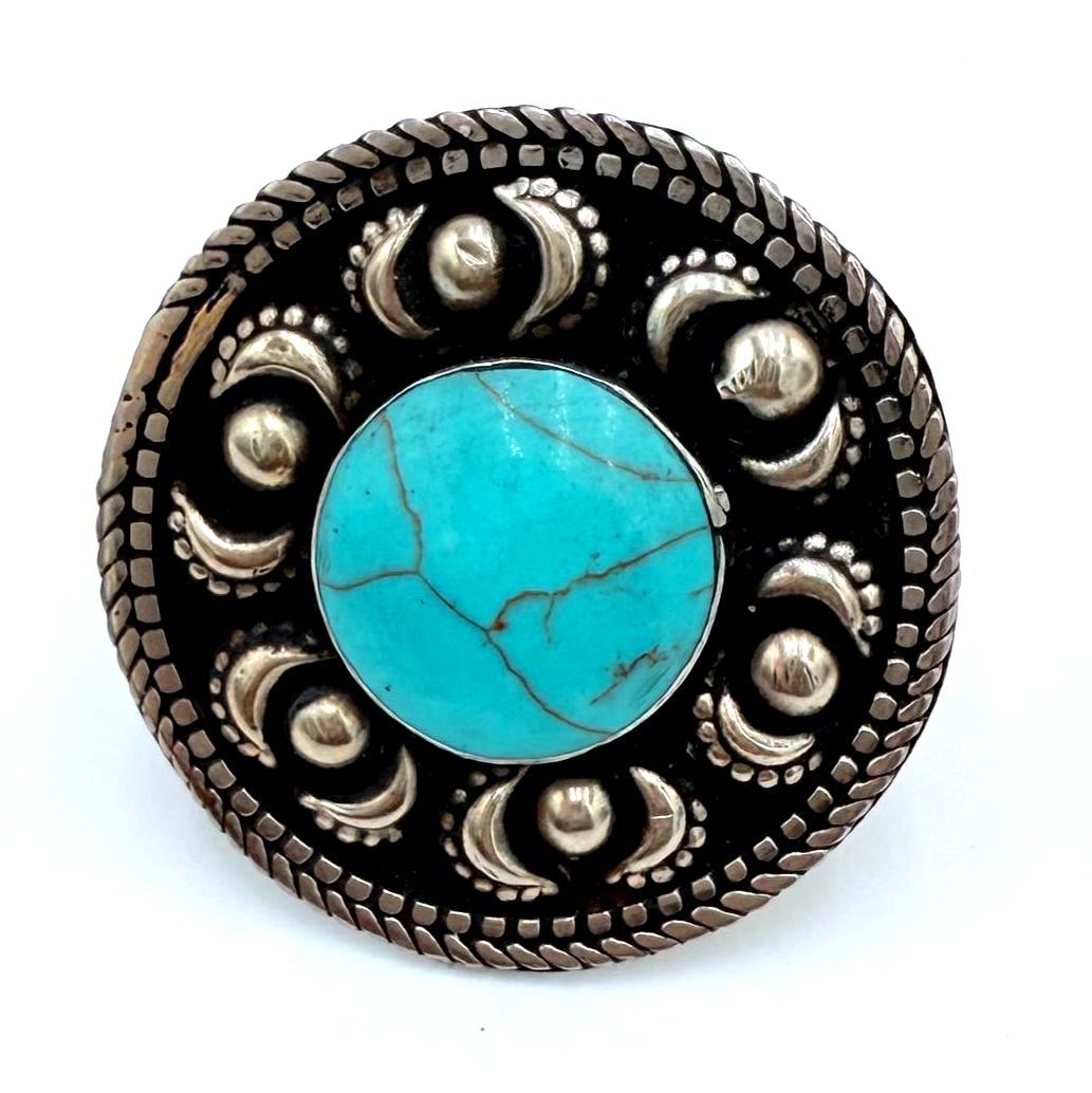 Vintage Afghan Turquoise Statement Ring -  Handmade Engraved Gemstone Jewelry