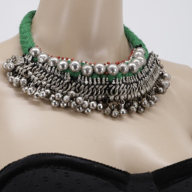 Bohemian Afghan Choker Necklace with Dangle Bells – Ethnic Tribal Kuchi Gypsy Belly Dance Jewelry