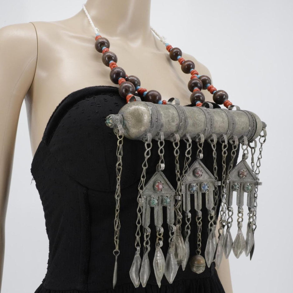 Vintage Afghan Kuchi Statement Necklace - Large Pendant Tribal Jewelry - Handmade Ethnic Accessory
