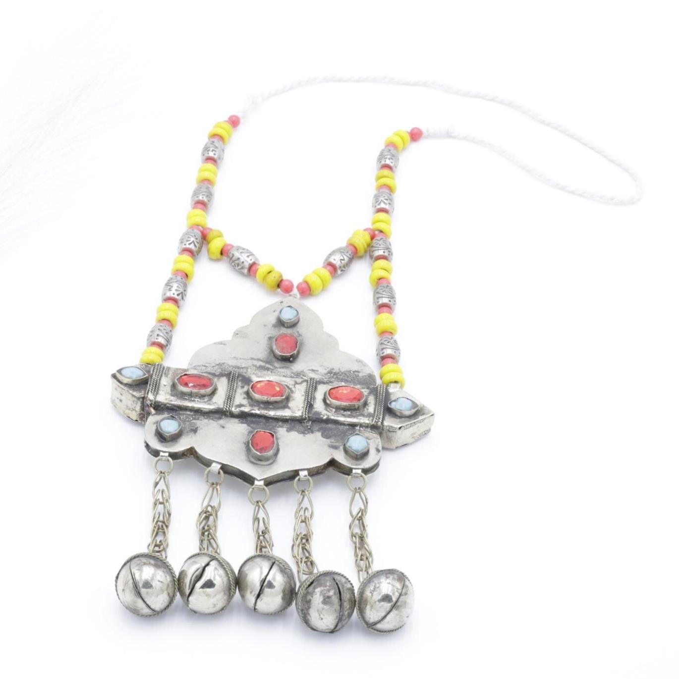 Vintage Pakistani Beaded Bells Necklace - Handmade Afghan Tribal Jewelry for Belly Dancing