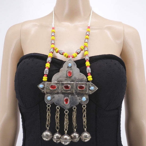 Vintage Pakistani Beaded Bells Necklace - Handmade Afghan Tribal Jewelry for Belly Dancing
