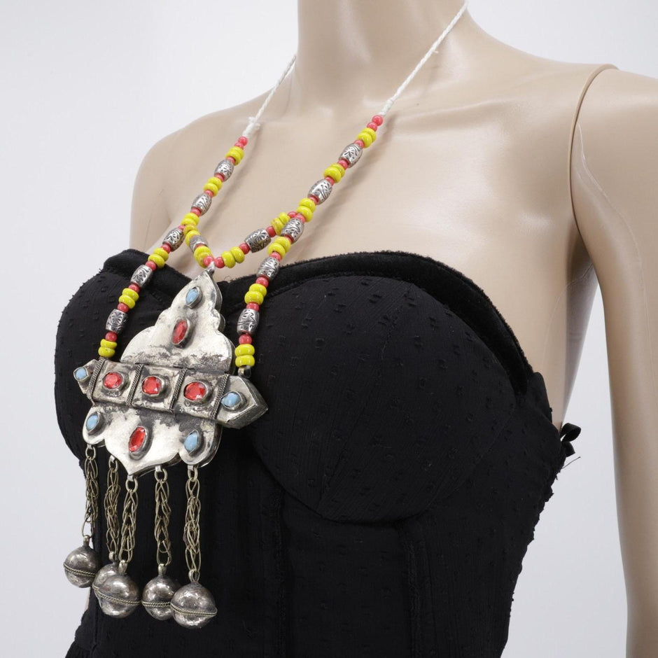Vintage Pakistani Beaded Bells Necklace - Handmade Afghan Tribal Jewelry for Belly Dancing