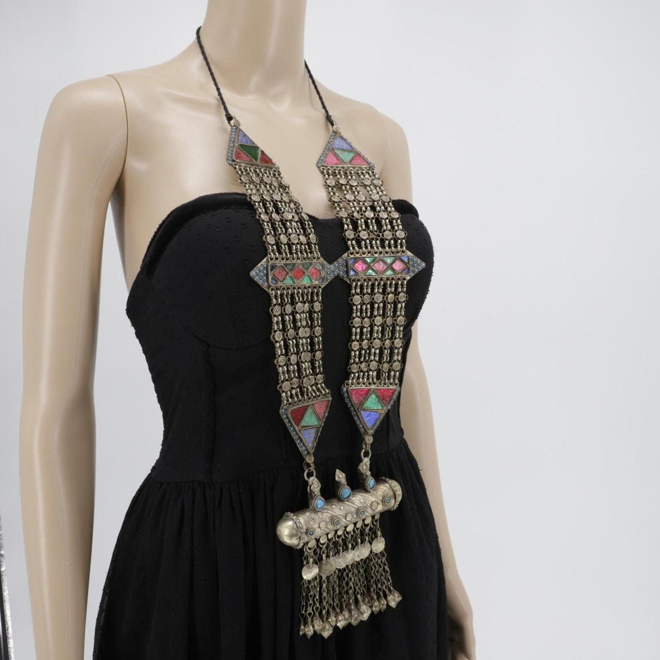 Vintage Afghan Kuchi Large Pendant Statement Necklace - Tribal Hazara Handmade Jewelry