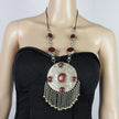 Vintage Afghan Red Stone Pendant Necklace - Ethnic Tribal Kuchi Choker for Belly Dance