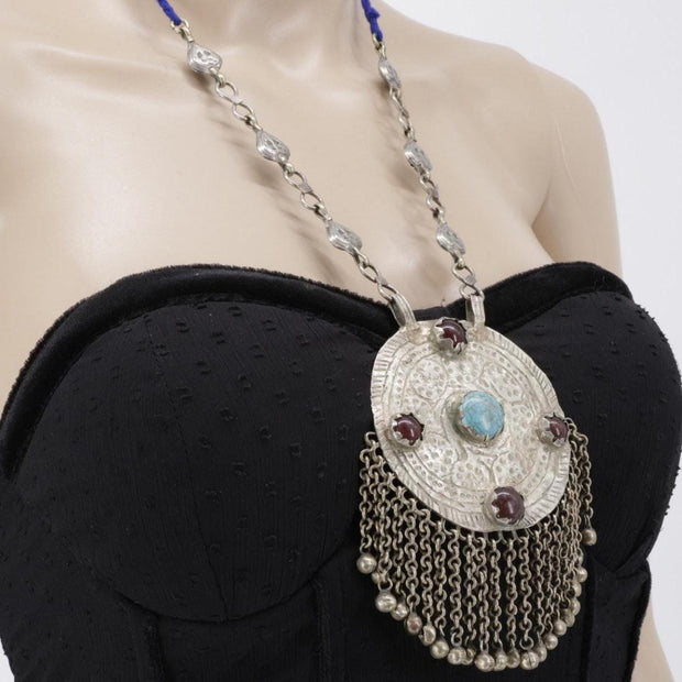 Vintage Afghan Red Stone Pendant Necklace - Ethnic Tribal Kuchi Jewelry for Belly Dance
