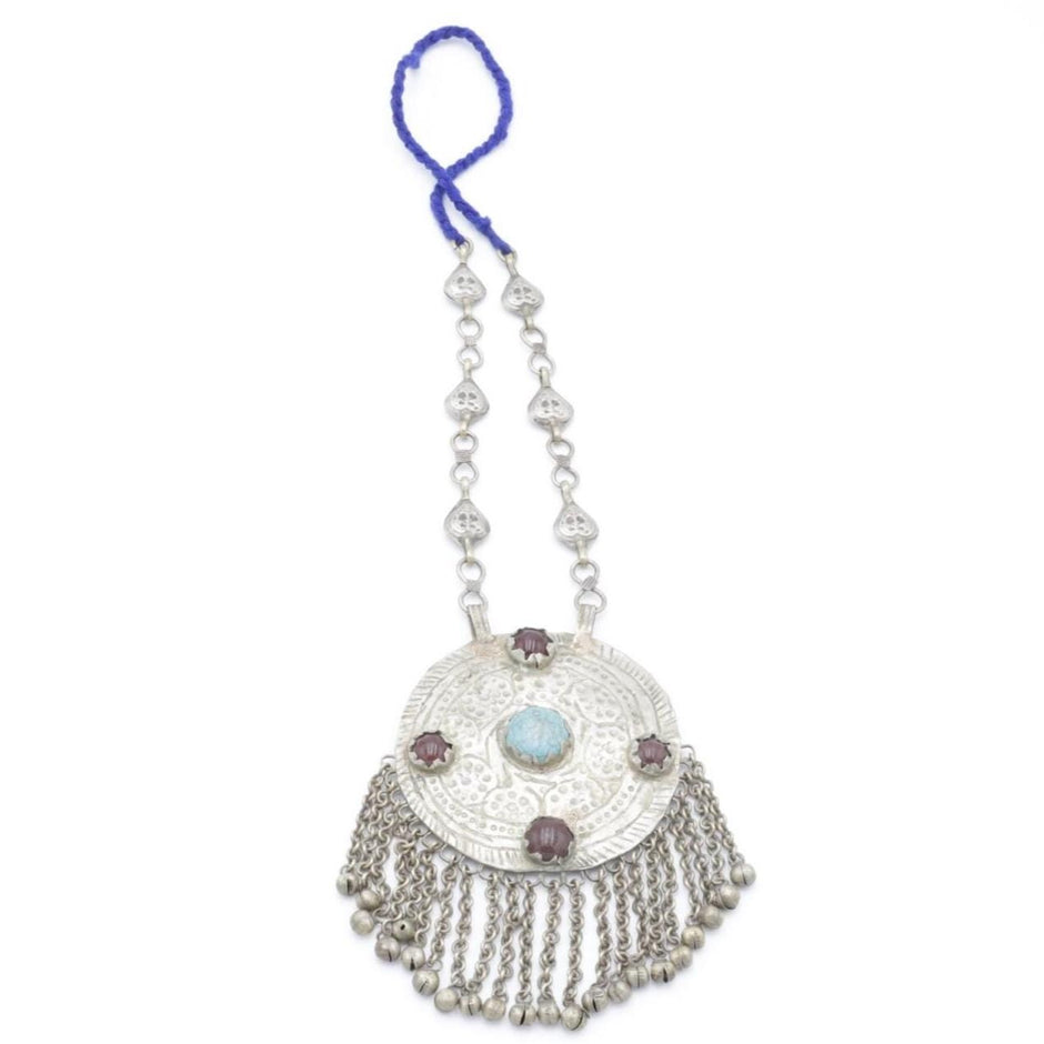 Vintage Afghan Red Stone Pendant Necklace - Ethnic Tribal Kuchi Jewelry for Belly Dance