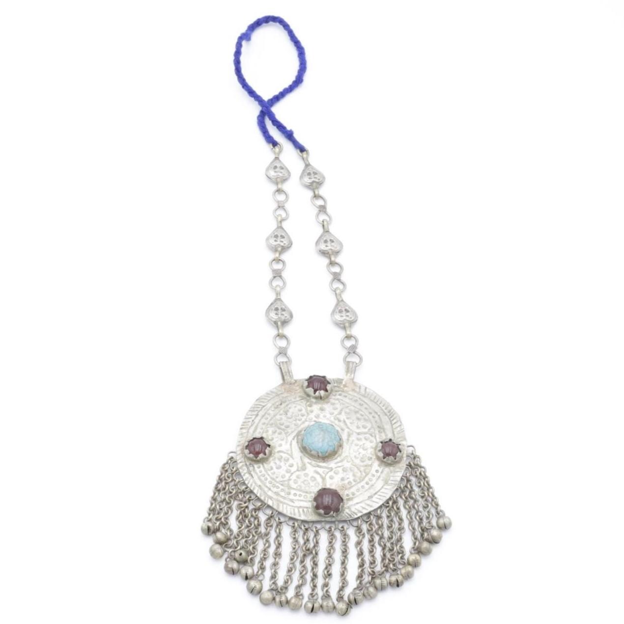 Vintage Afghan Red Stone Pendant Necklace - Ethnic Tribal Kuchi Jewelry for Belly Dance
