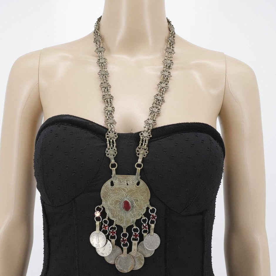 Vintage Afghan Kuchi Choker: Bohemian Statement Necklace with Aqeeq Stones - Ethnic Tribal Jewelry