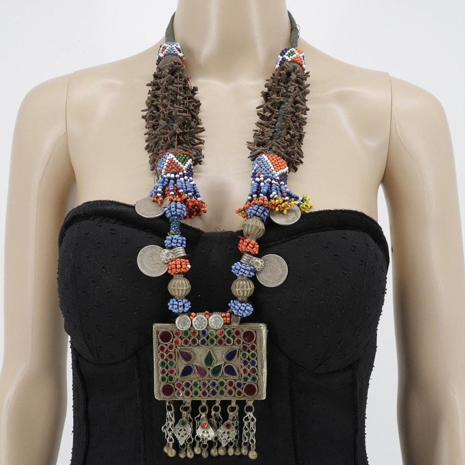 Vintage Kuchi Statement Necklace: Large Ethnic Tribal Choker with Cloves for Belly Dance