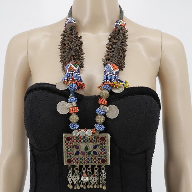 Vintage Kuchi Statement Necklace: Large Ethnic Tribal Choker with Cloves for Belly Dance