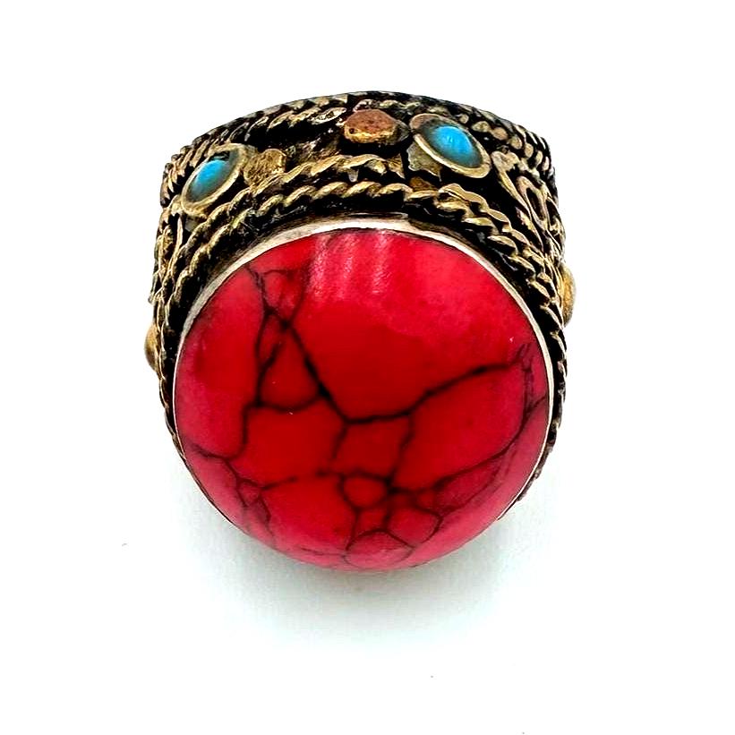 Vintage Afghan Statement Rings -  Engraved Gemstone Jewelry