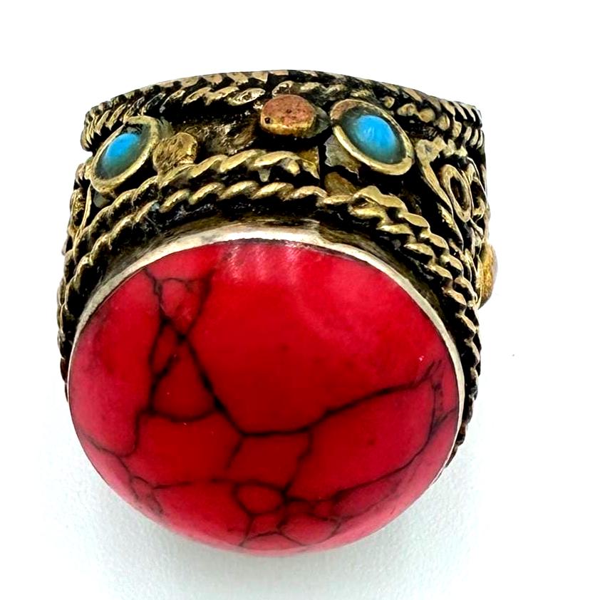 Vintage Afghan Statement Rings -  Engraved Gemstone Jewelry